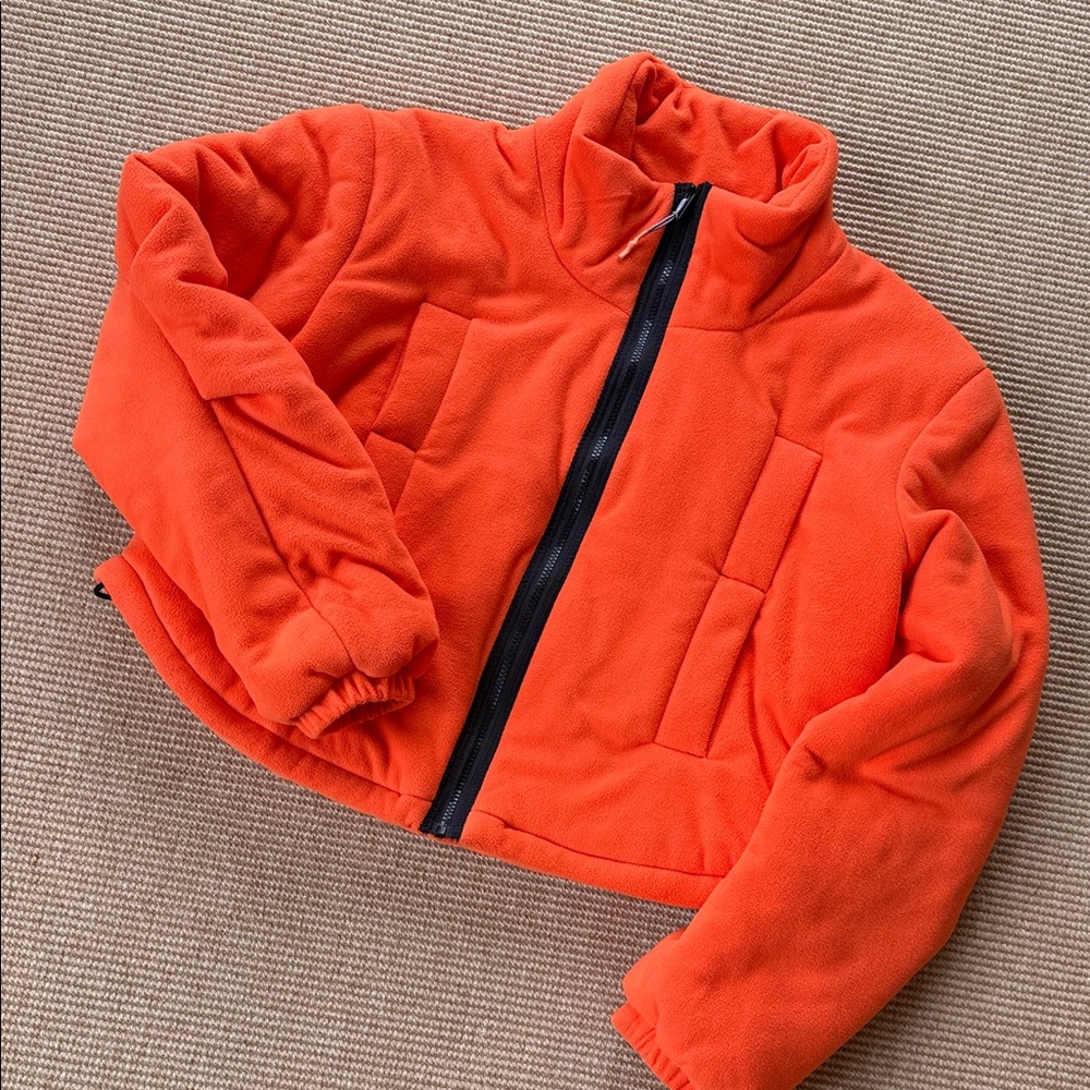 NWOT Free People Movement Renegade Neon Orange Fleece Puffer Jacket Sz L